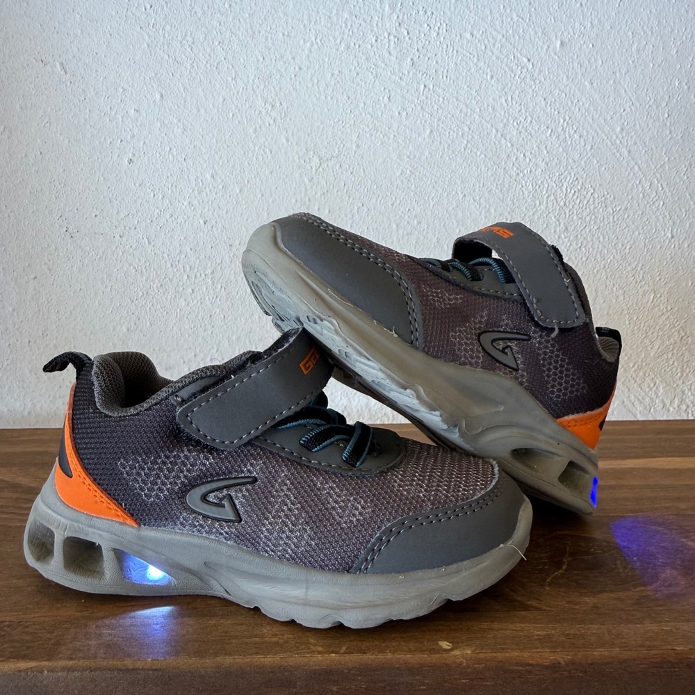 Light Up Toddler Sneakers Size 7 Gray Orange Hook‎ Loop Athletic Shoes